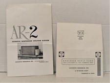 ACOUSTIC RESEARCH AR2 SPEAKERS VINTAGE SALES BROCHURE  REG CARD
