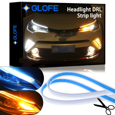 Dynamic 30CM Super Ice blue Amber LED DRL Slim Amber Turn Signal Strip Headlight