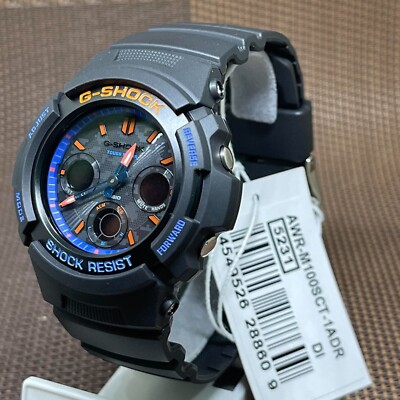 G-SHOCK AWG-M100SCT ブルー オレンジ 電波時計 二次電池新品 Casio G-Shock AWR-M100SCT-1A Black Blue Orange Accent Analog