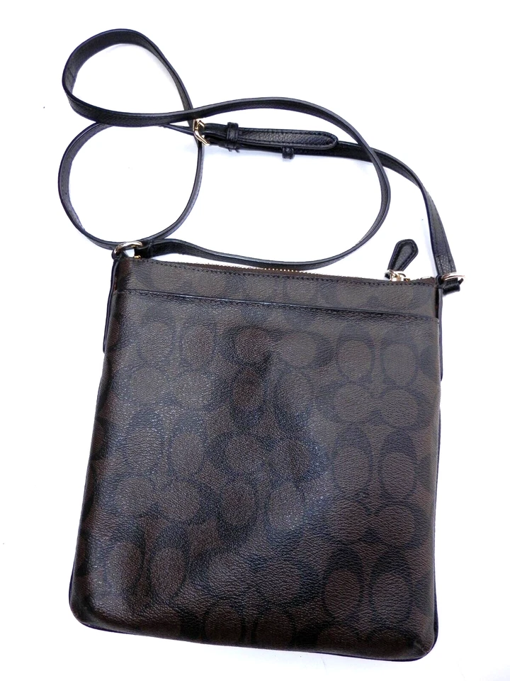 Bolso Bandolera COACH Peyton Signature Negro/Marrón Lona Recubierta Cuero Excelente Foto 2 de 3