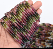 MULTI TOURMALINE A  NATURAL RONDELLE FACETED GEMSTONE LOOSE BEADS 4 MM 13"