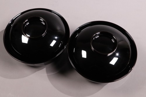 Japanese Lacquer Lidded Soup Bowl 3.35inch Set of 2 Gold Peony Plum Maki-e - Picture 3 of 21