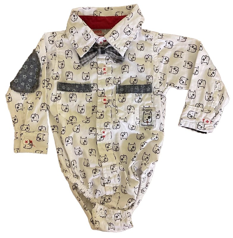 DOG SPORT Infant Boy Doggone Handsome Dog Print Bow Tie Button Down Shirt  0-3 M