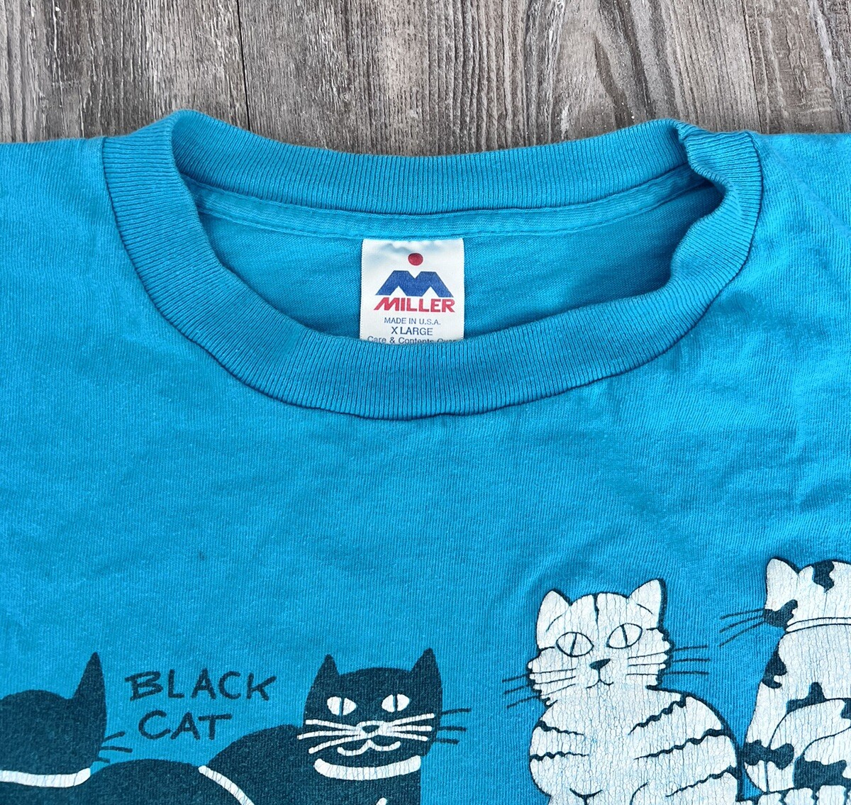 Vintage 90s Types of Cats T-shirt XL blue Calico Alley Tiger