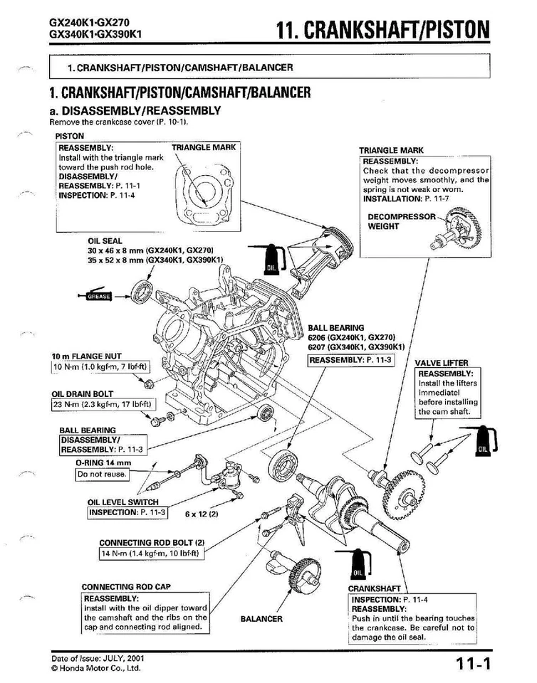 Manual de reparación de taller de motor Honda GX240K1 GX270 GX340K1 GX390K1 Foto 4 de 4