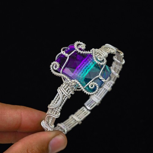Emetrine Quartz Gemstone Copper Wire Wrapped Handmade Bangle Jewelry Gift For - Picture 3 of 4