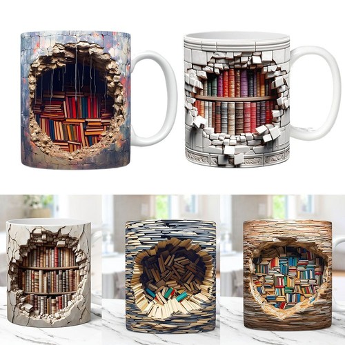 3D 3D Library Bookshelf Mug Creative Book Lovers Coffee Mug | eBay