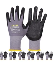 LOCCEF Guantes de trabajo con revestimiento de nitrilo de microespuma, 6 pares