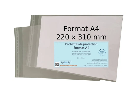 300 Pochettes Format A4 avec rabat (22x31+4 cm)  38 microns