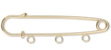 Kilt Pin, 10 Gold Plated Steel 2" with 3 Loops Charm Holder Kilt Pins