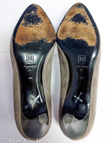 Shoes Vtg 80's Ladies Bruno Magli 2 Tone Gry/Blk Suede/Leather 3" Heel Pumps 8AA - Picture 8 of 10