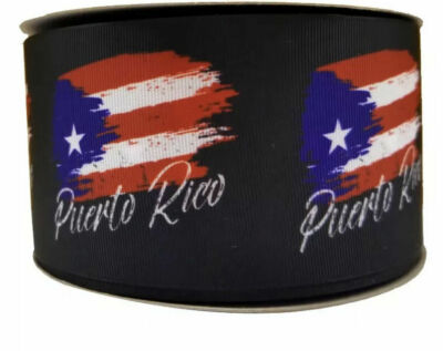 GROSGRAIN RIBBON 5/8'', 7/8'' 1.5'' & 3'' Puerto Rico Flag on Black  Printed