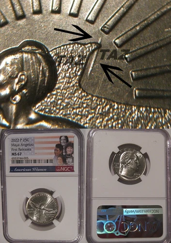 2022 P Maya Angelou 25c NGC MS 67 Quarter FIRST RELEASES Die Gouge Twig ERROR
