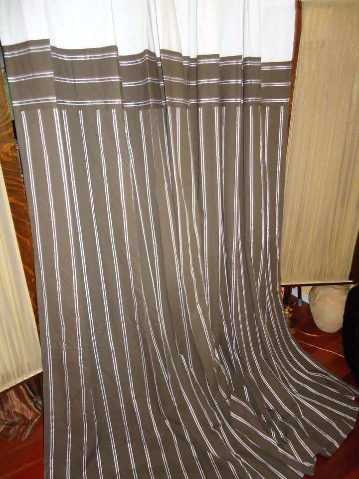 NAUTICA CAFÉ MARRÓN Y BLANCO RAYAS OJAL (PAR) PANELES FORRADOS CORTINAS 51 X 84 Foto 3 de 4
