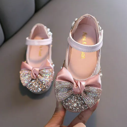 Children Leather Shoes Girls Party Dance Flats KidShoes Rhinestone Bow Princess* - Picture 13 of 18