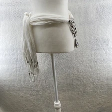 Women's Bedazzled White Sash Metallic Beads & Chain Large Crystal 18" W 68" L