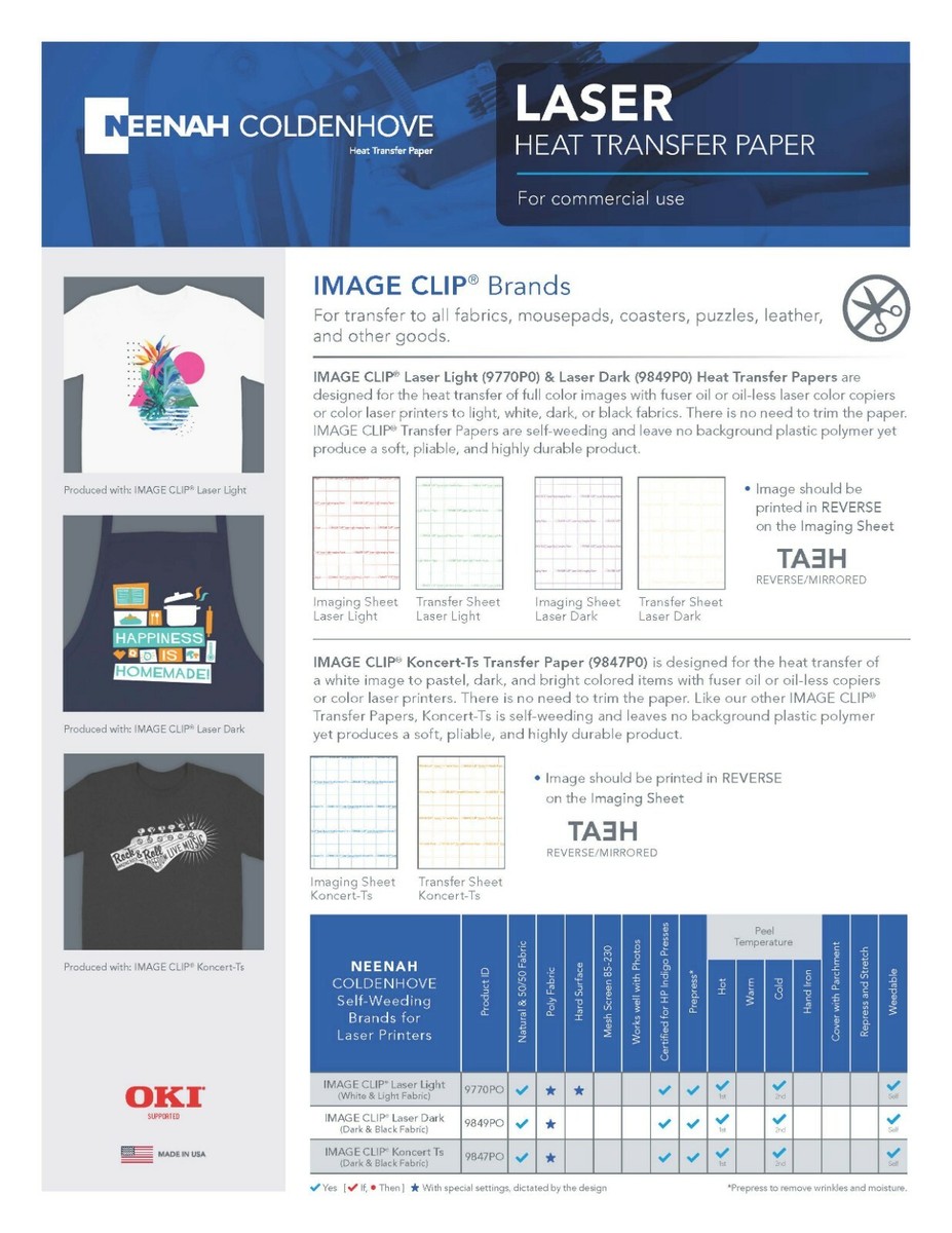 IMAGE CLIP® Laser Dark Heat Transfer Paper - 10 Sheets, 8.5 X 11" For Dark Fabrics