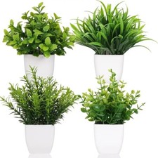 4 Pack Mini Potted Fake Plants Artificial Eucalyptus for Home Office Desk Decor