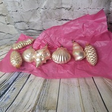 7 Seashell Glass Iridescent Gold Ornament Coastal Beach House Christmas