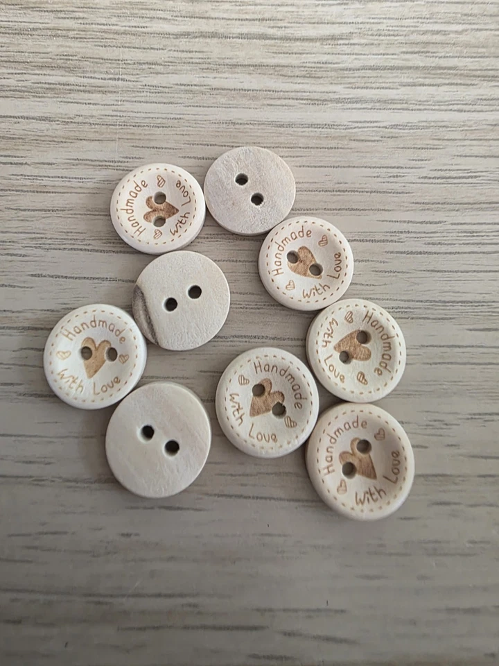 10 x 15mm Buttons Wooden "Handmade with Love" Buttons Burlywood craft baby - Image 2 of 2