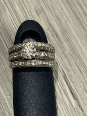 Blue Nile 18k White Gold Diamond Engagement & Wedding Ring Set, Round, Size 7.25