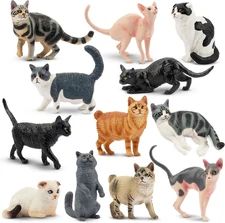 12PCS Cat Figurines, Plastic Cat Figures Realistic Kitten Toys, Cat Cake Toppers