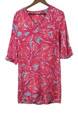 Lilly Pulitzer Tunic Dress Womens Large Pink Blue Floral V-Neck  3/4 Slv NWOT
