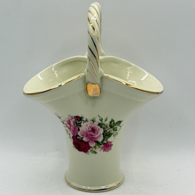 Vintage Porcelain Floral Handled Vase Formalities By Baum Bros. 9.5'' Tall