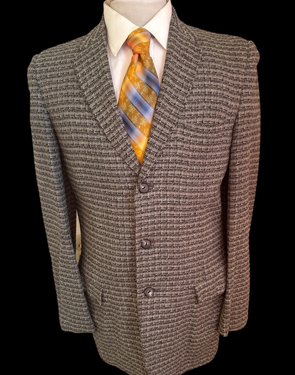 Vintage 50's Sewell Mens Blazer Sz 38L Gray Black Plaid Tweed Sports Coat Jacket