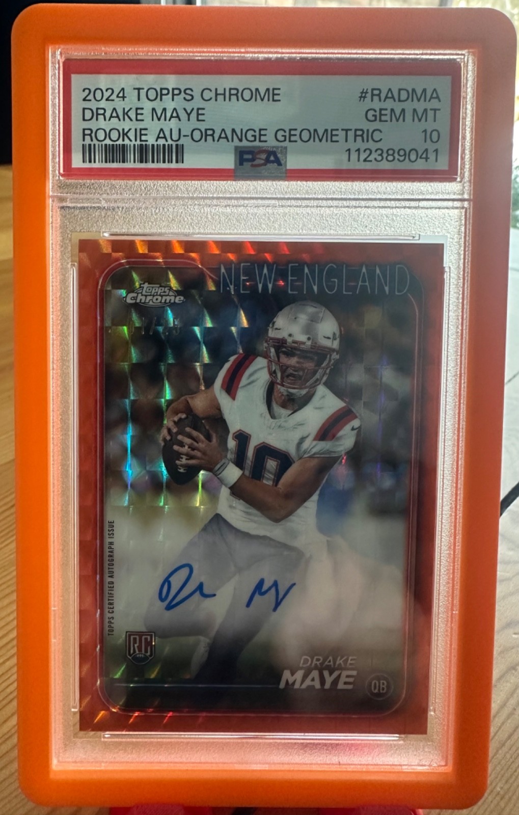 2024 TOPPS CHROME Orange Geometric RC Auto DRAKE MAYE  1/25 PSA 10