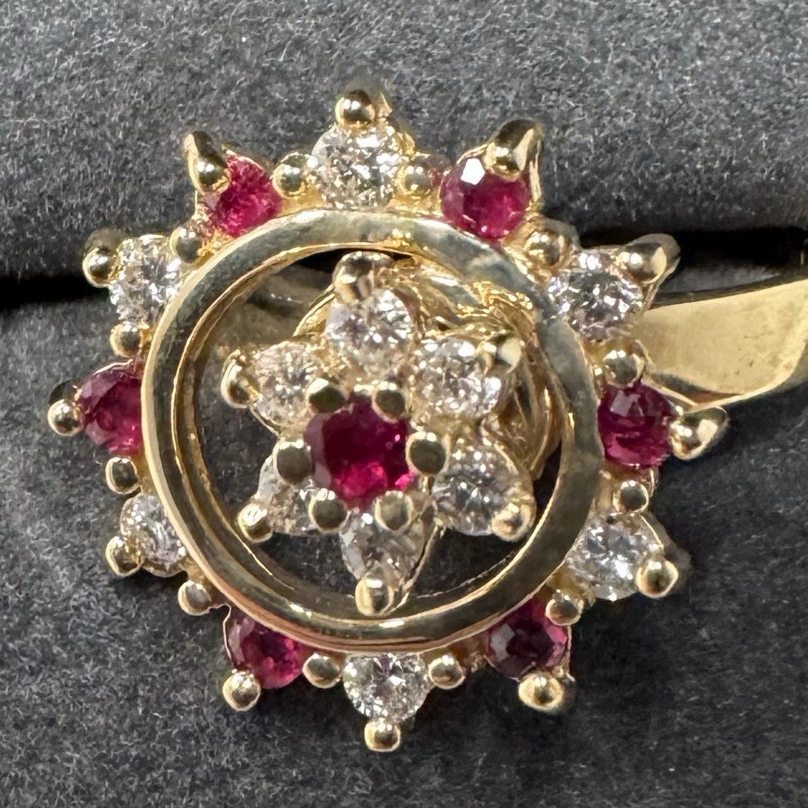 Diamond Ruby Spinner Motion Ring 14k Yellow Gold … - image 1