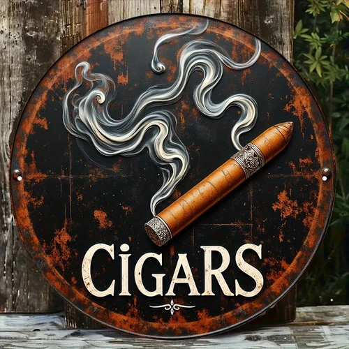 Vintage Cigar-Themed 8x8 Inch Round Aluminum Sign - Rustic Tin Metal Signs Wall