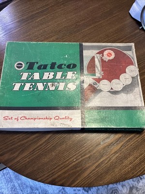 Tatco Vintage Table Tennis Blade Set 4 Wooden Paddles, Net Brackets Balls In Box