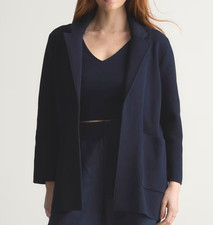 Quince Women's 100% Organic Cotton Knit Blazer Navy Blue Size XL NWT