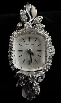 Bulova Seville N8 14K White Gold Diamond Watch Bracelet Vintage 1978