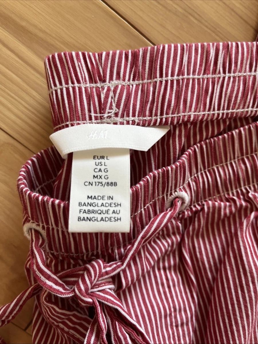 Pantalones H&M Mujer Rojo N Blanco Rayas 100% Algodón Pierna Ancha Talla Grandes Bolsillos