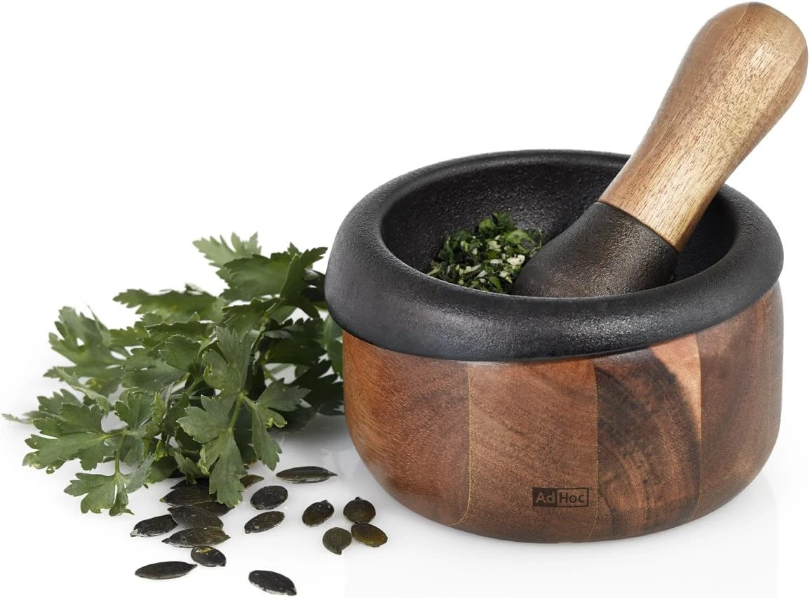 MO20 CRUSH Pestle & Mortar | Cast Iron/Acacia Wood | Spice Grinder/Herb Grinder