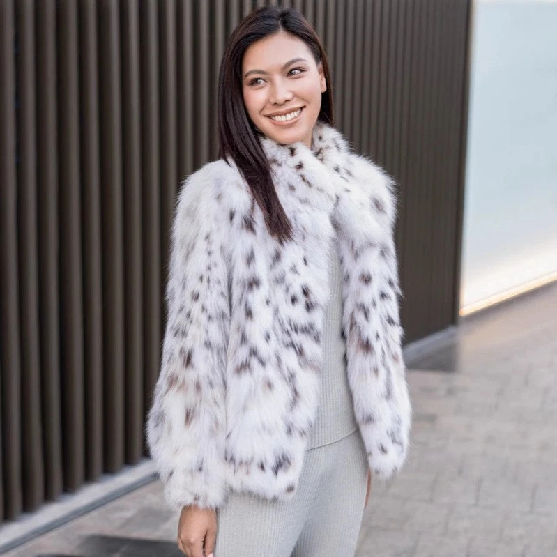 Шуба женщин зимние новый стоячий воротник теплый короткие пятнистые норковые куртки - Изображение 2 из 4