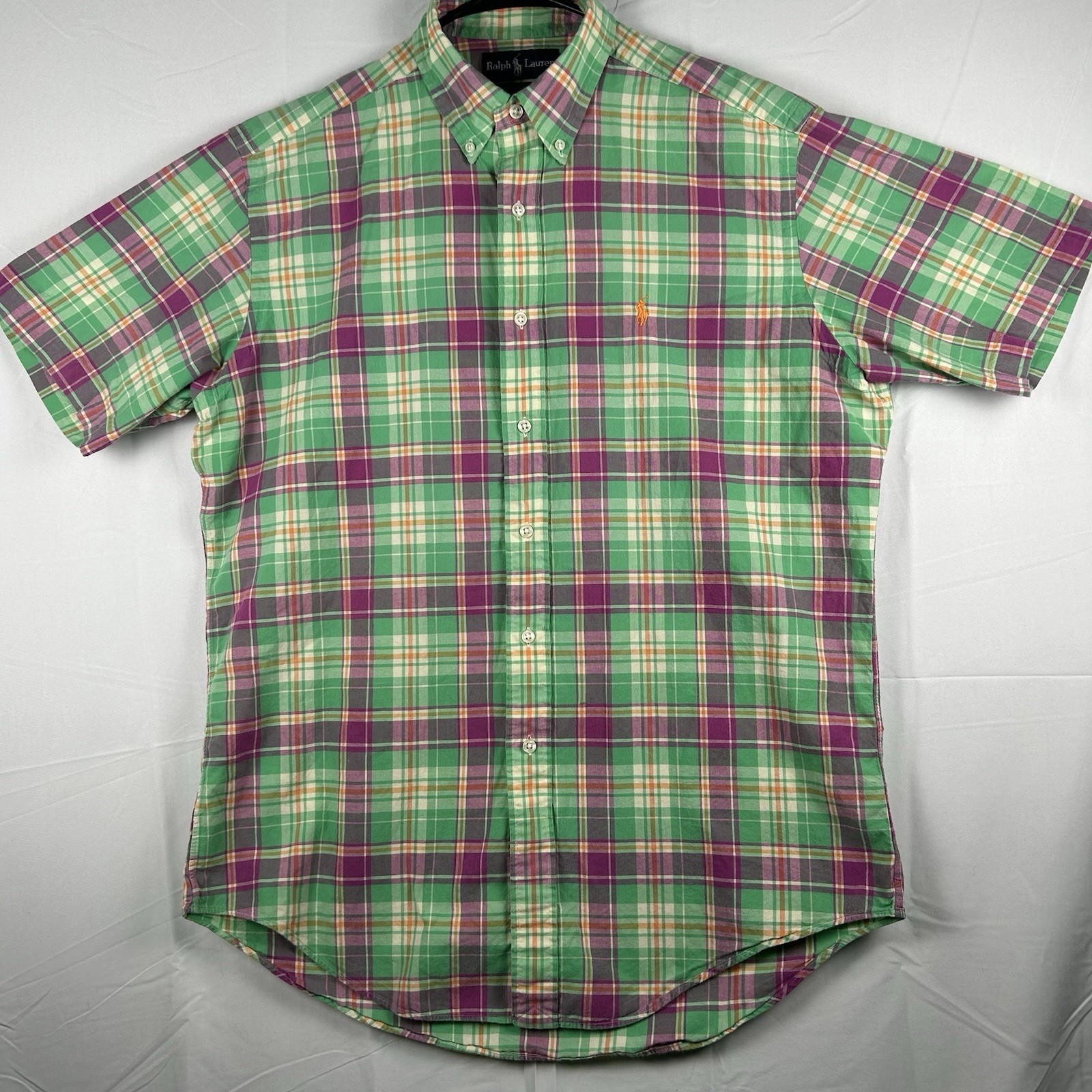 Vintage Polo Ralph Lauren Plaid Short Sleeve Shirt Mens Medium Classic Fit 90s