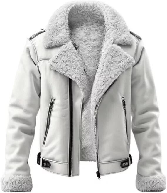 Men’s Shearling Sheepskin Leather Bomber Jacket Aviator Flight Pilot Winter