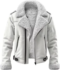 Men’s Shearling Sheepskin Leather Bomber Jacket  Aviator Flight Pilot Winter