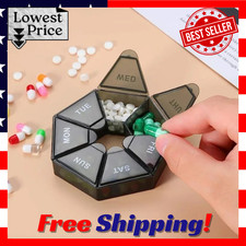 ROUND 7 DAY PILL BOX ORGANIZER FOR MEDICINE TRAVEL CASE HOLDER WEEKLY