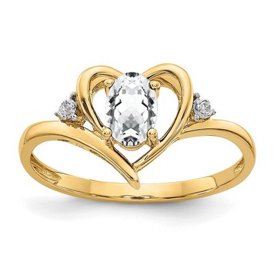 14K Gelbgold 6x4 ovaler April/Weißtopas und Diamant Herz Ring-Größe 7