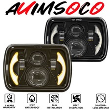 Combo For 1987-1995 Jeep Wrangler Yj Pair 7x6 5x7 Led Headlights Hilo Beam