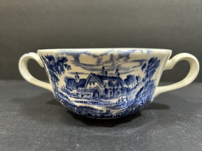 Ridgeway England Double Handle Cup Ironstone Meadowsweet Blue White China 4 1/2 