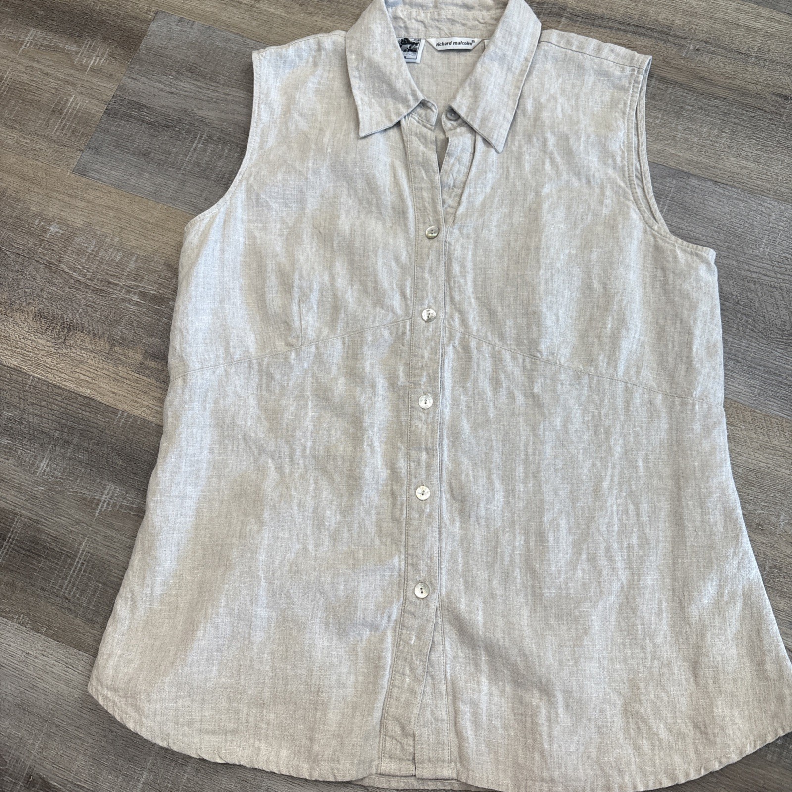 Richard Malcolm Shirt Sleeveless Irish Linen Button-Up Coastal Beach Boho Basic