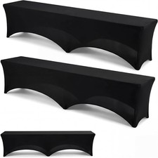 2 Pack 5.4 Ft Stretch Polyester Dining Bench Covers Black Picnic Benches Covers