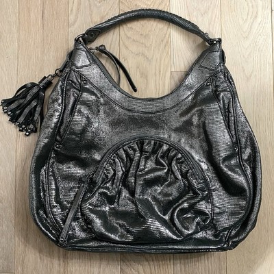 Botkier Metallic Leather Shoulder Bag Pewter Tassel