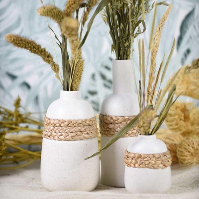 Blumenvase Weiß Keramik Seegras Deko Vase Tischdeko Modern H22,5cm