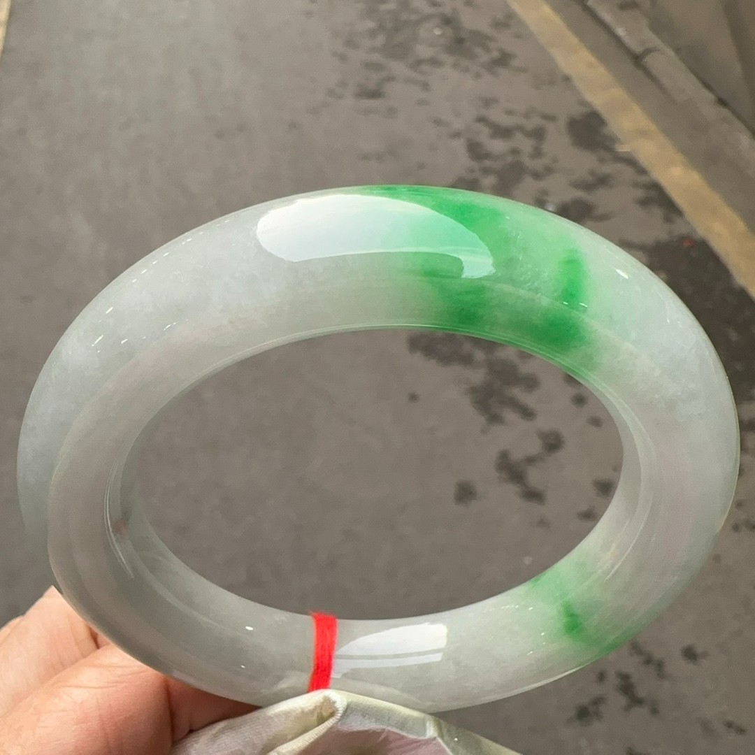 Brazalete Brazalete Natural Blanco y Verde Jade Birmano Jadeíta Redondo Amuleto de la Suerte 58MM